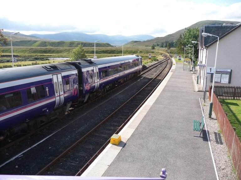 ScotRail passenger train at Achnasheen station in the Scottish Highlands